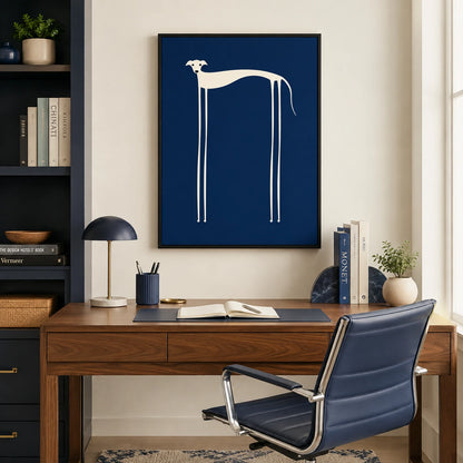 Minimalist Greyhound Navy Blue Framed Canvas Art