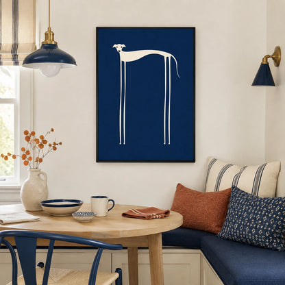 Minimalist Greyhound Navy Blue Framed Canvas Art
