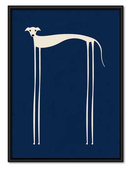 Minimalist Greyhound Navy Blue Framed Canvas Art