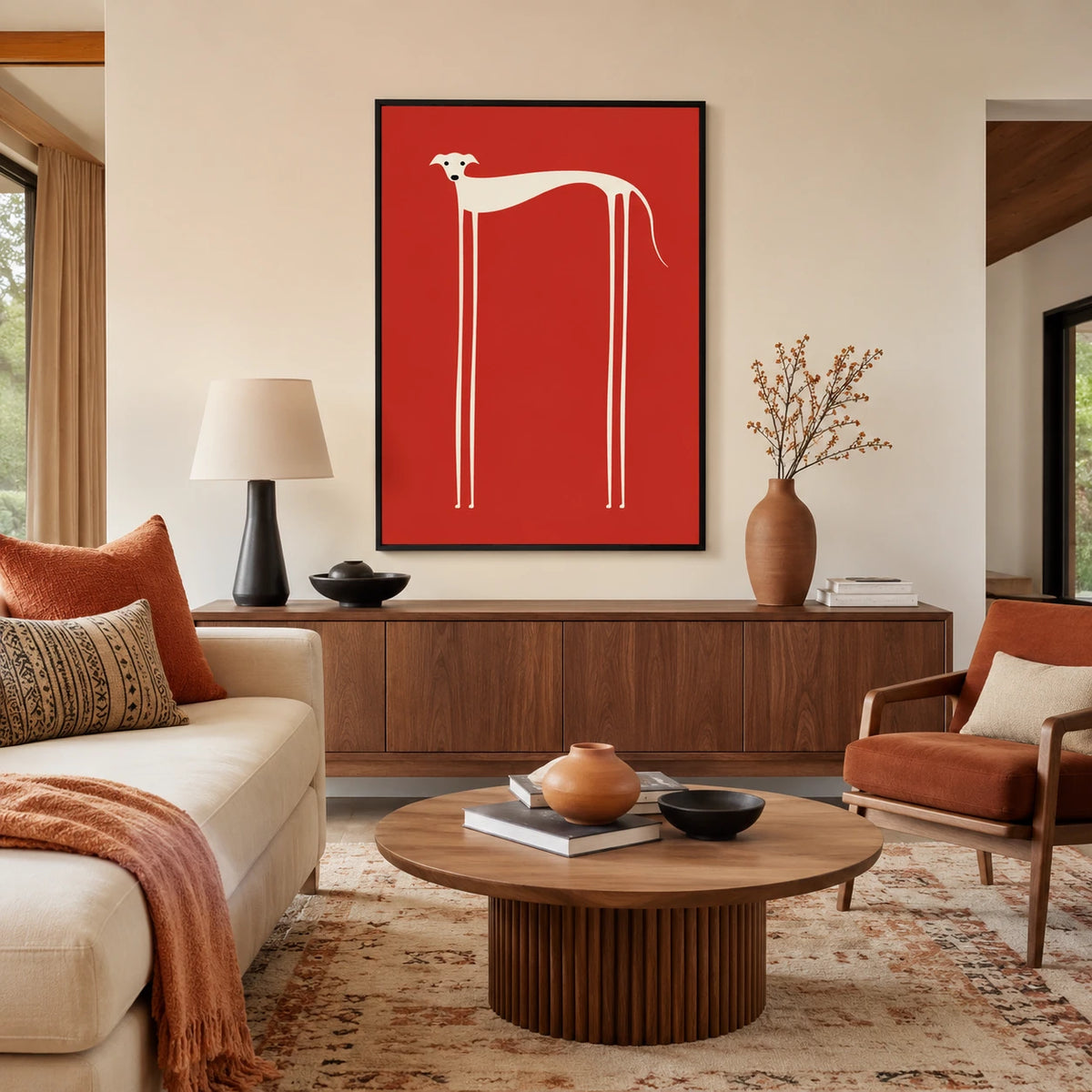 Minimalist Greyhound Red Bold Canvas Wall Art