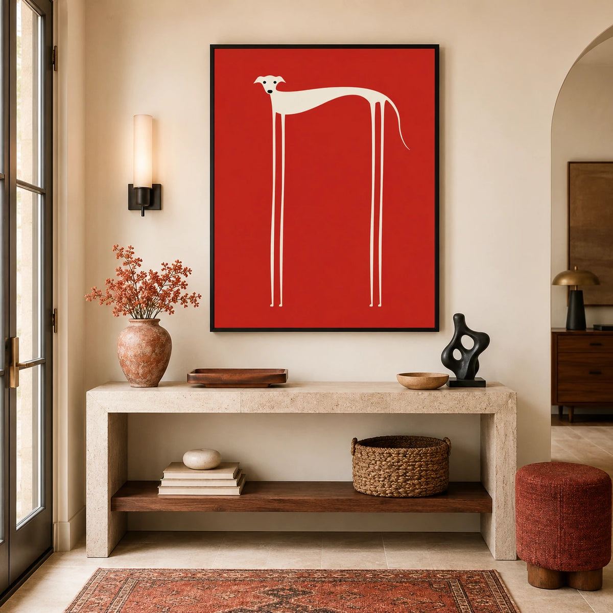 Minimalist Greyhound Red Bold Canvas Wall Art
