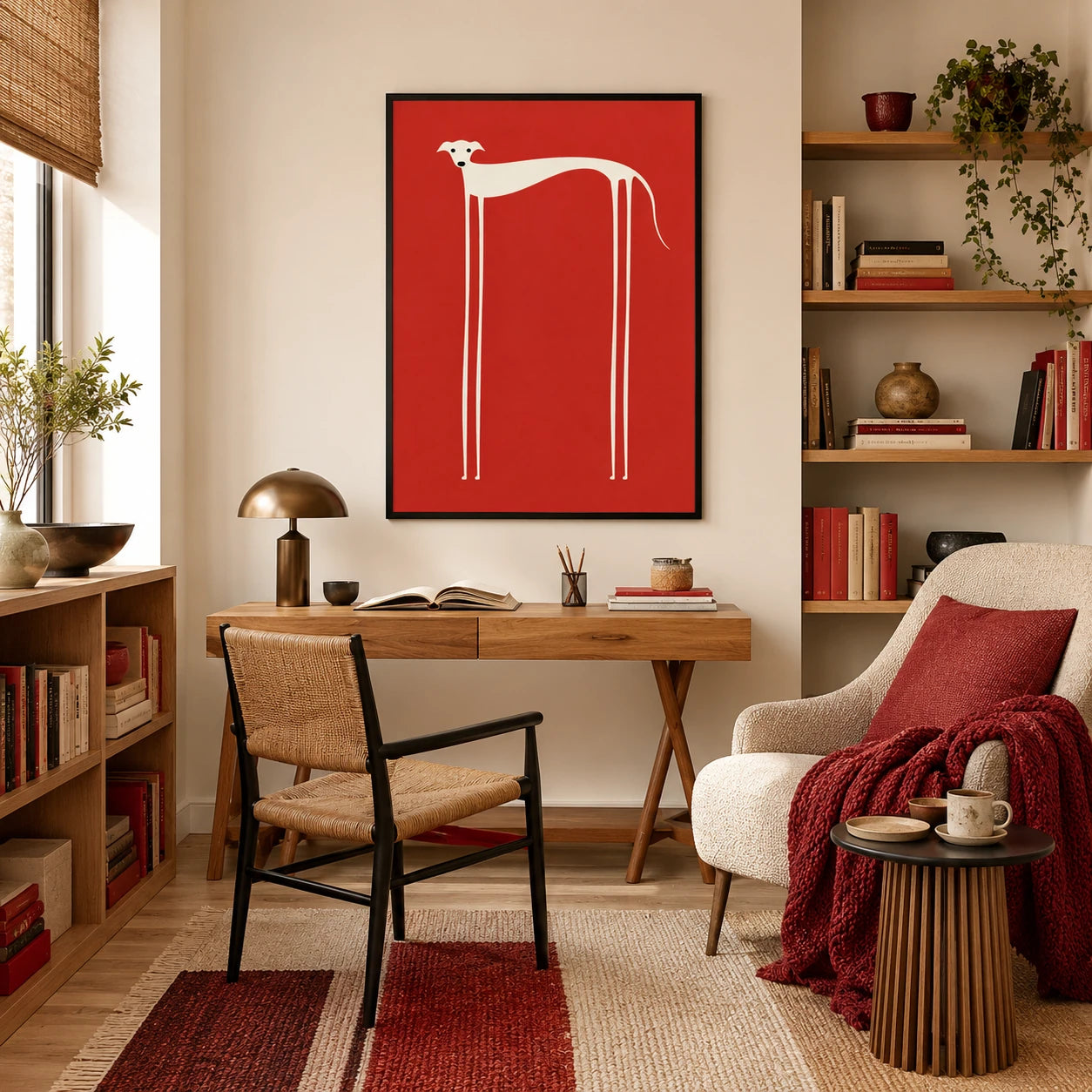 Minimalist Greyhound Red Bold Canvas Wall Art
