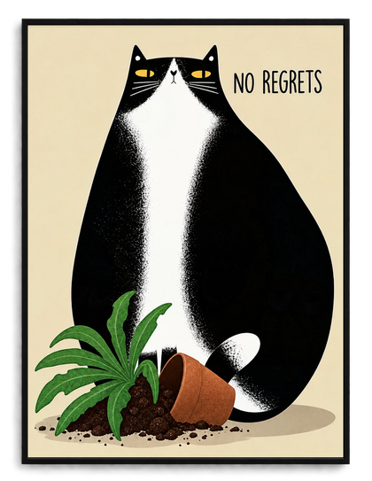 No Regrets Funny Cat Canvas Wall Art w4054