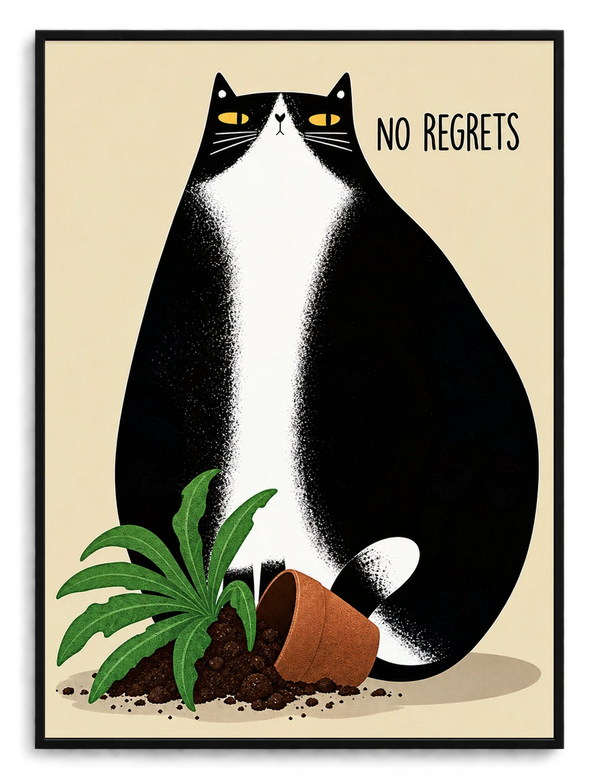 No Regrets Funny Cat Canvas Wall Art w4054