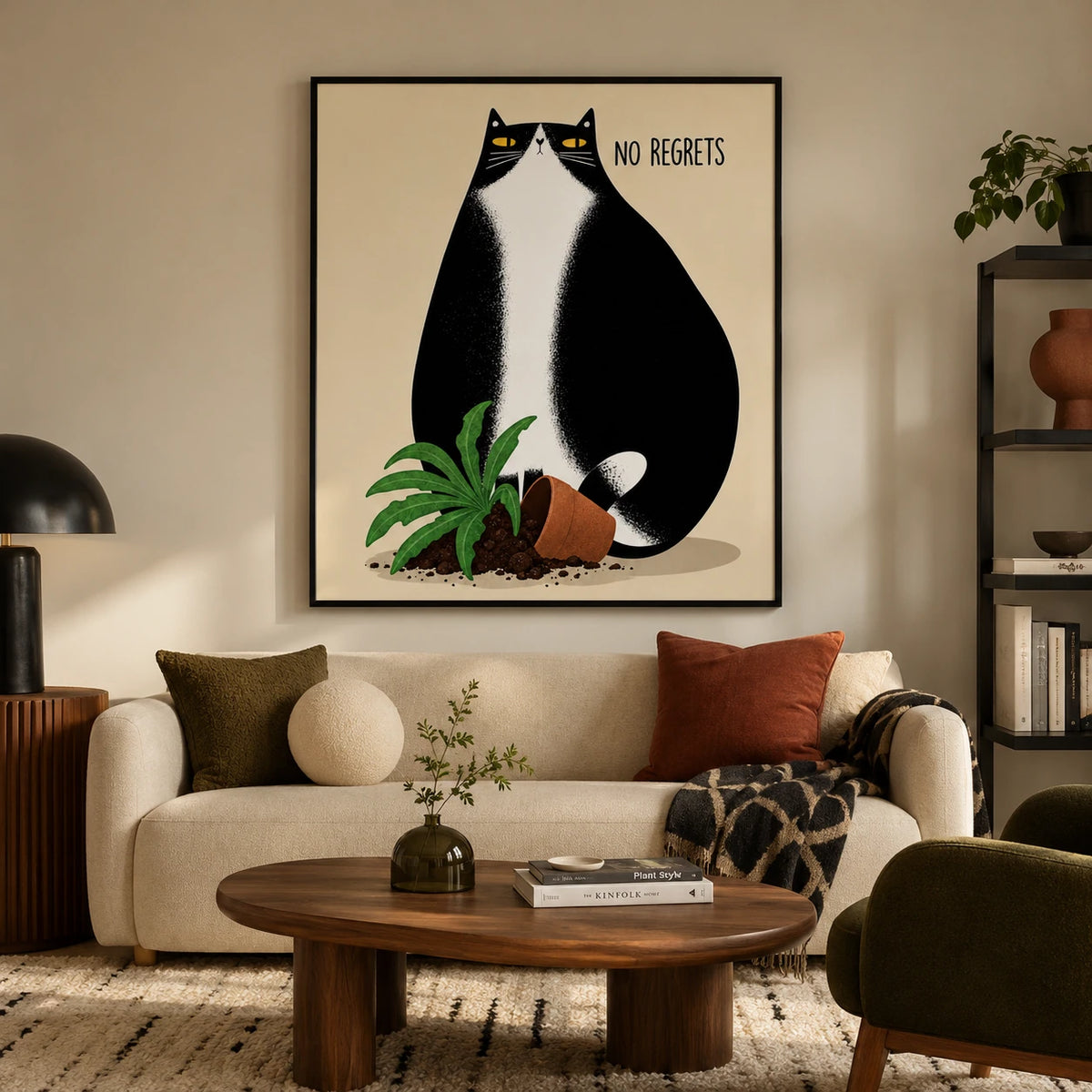 No Regrets Funny Cat Canvas Wall Art w4054