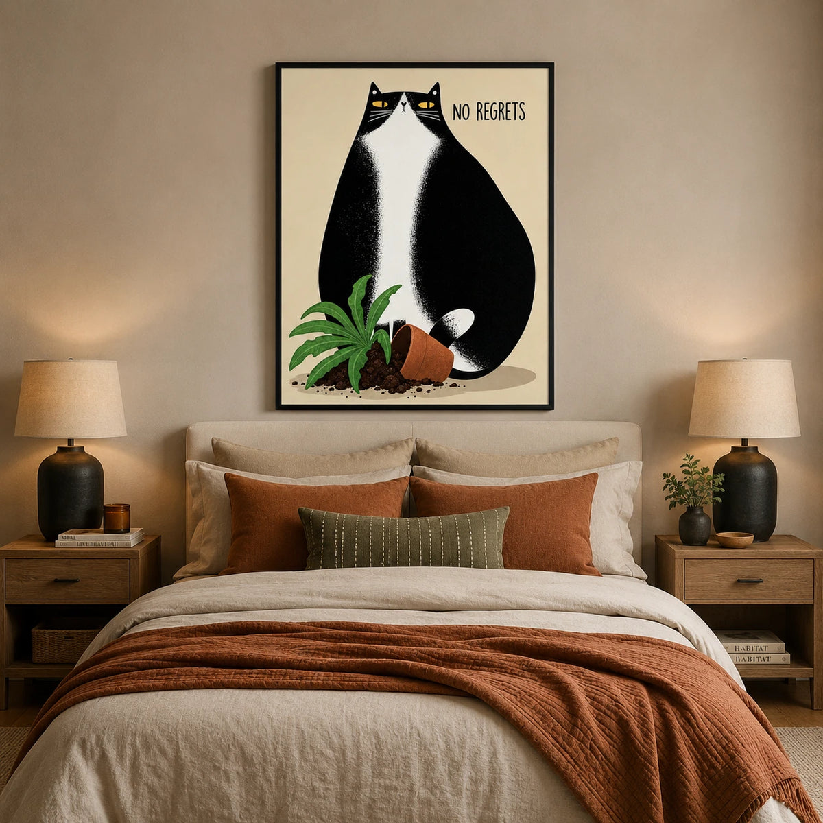 No Regrets Funny Cat Canvas Wall Art w4054