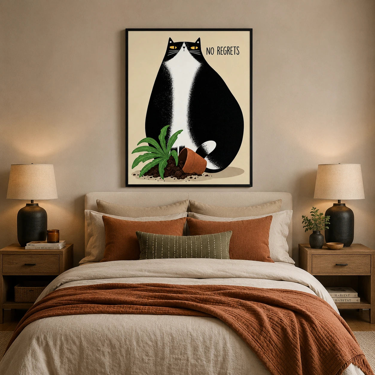 No Regrets Funny Cat Canvas Wall Art w4054
