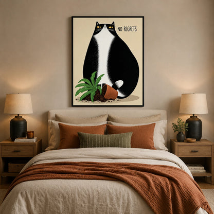 No Regrets Funny Cat Canvas Wall Art w4054
