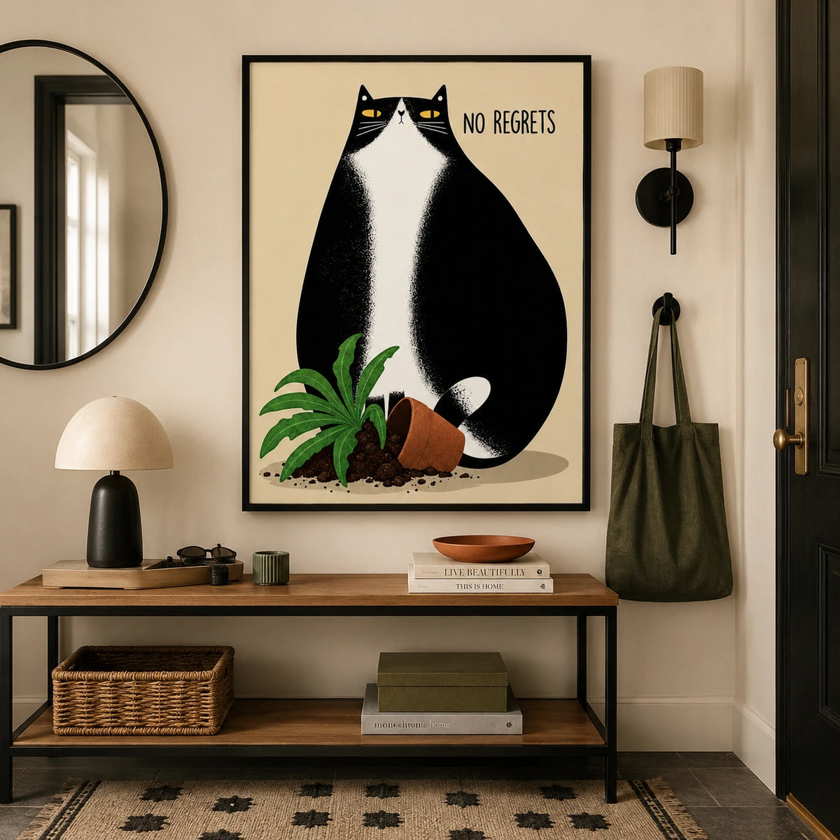 No Regrets Funny Cat Canvas Wall Art w4054