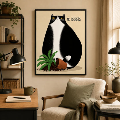 No Regrets Funny Cat Canvas Wall Art w4054