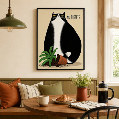 No Regrets Funny Cat Canvas Wall Art w4054