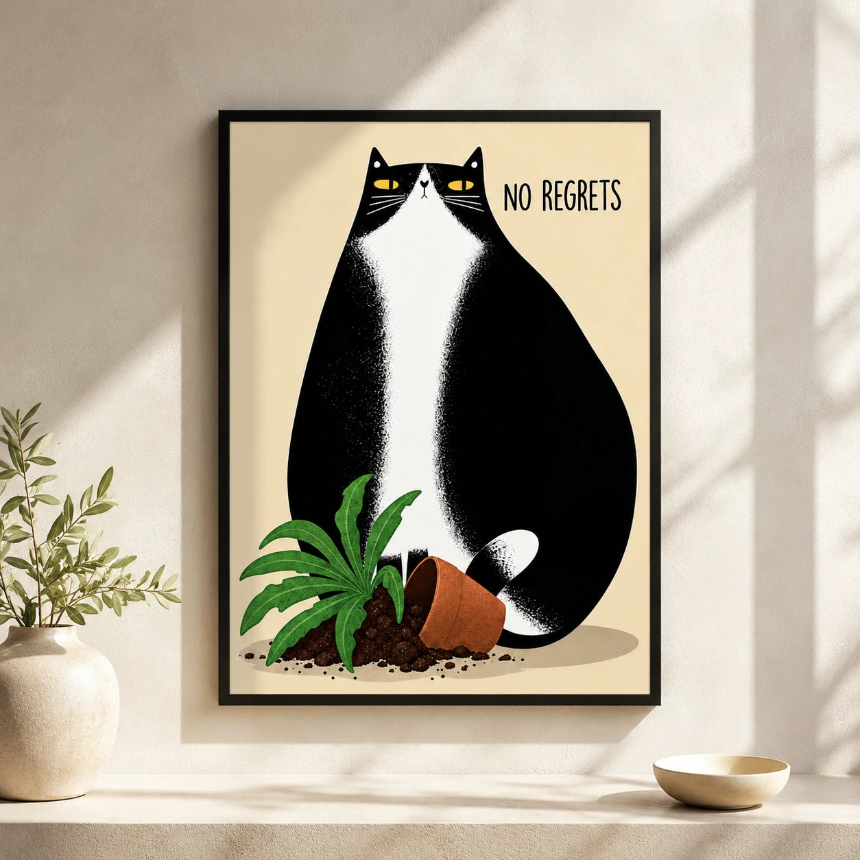 No Regrets Funny Cat Canvas Wall Art w4054