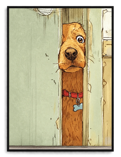 Peeking Dog Door Vintage Canvas Wall Art
