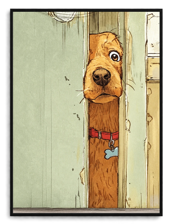 Peeking Dog Door Vintage Canvas Wall Art