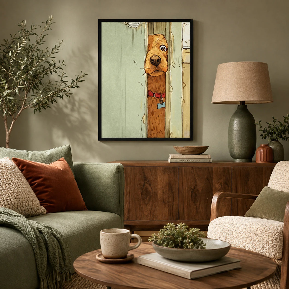 Peeking Dog Door Vintage Canvas Wall Art