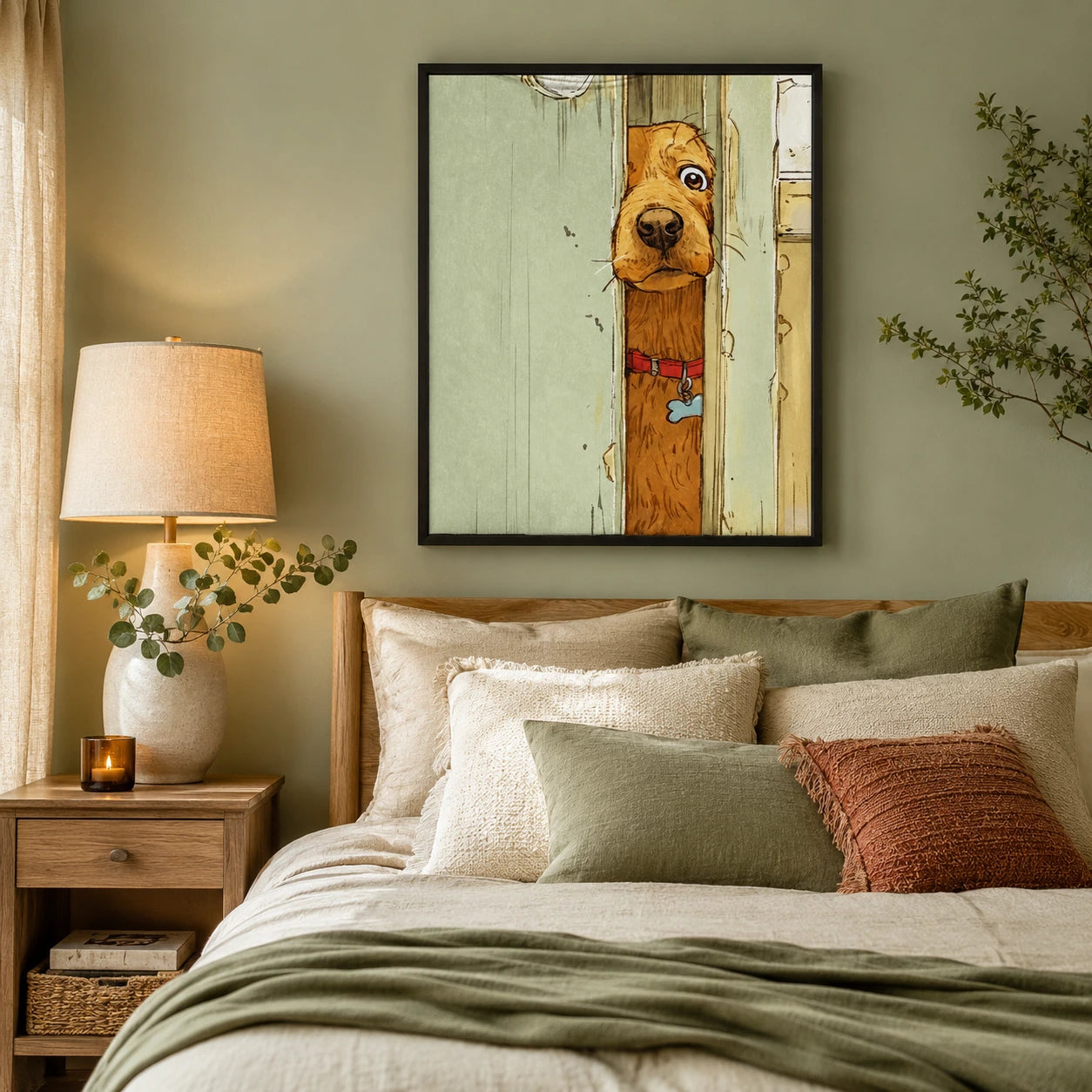 Peeking Dog Door Vintage Canvas Wall Art