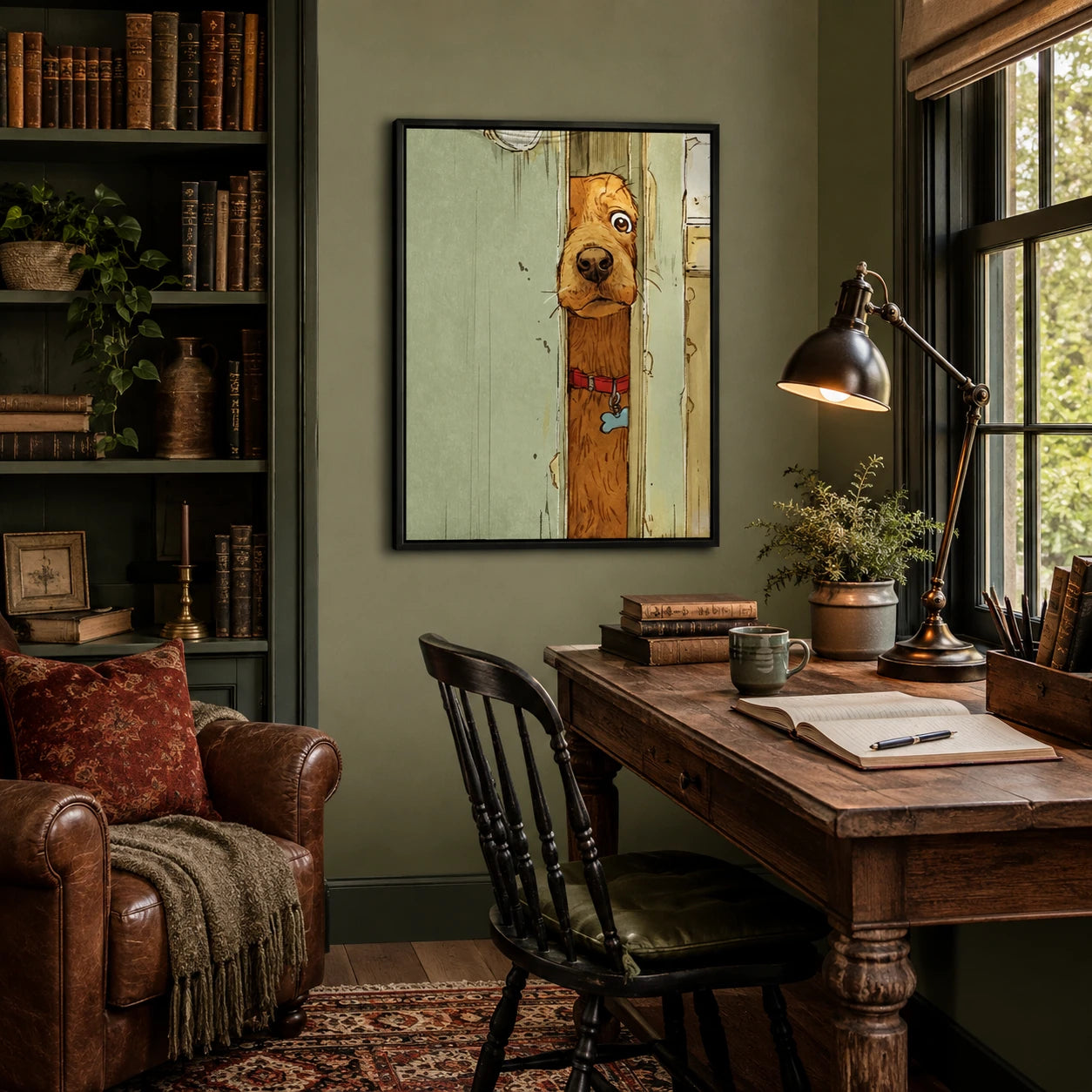 Peeking Dog Door Vintage Canvas Wall Art