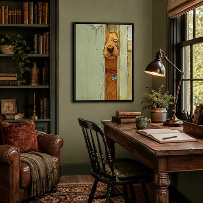 Peeking Dog Door Vintage Canvas Wall Art