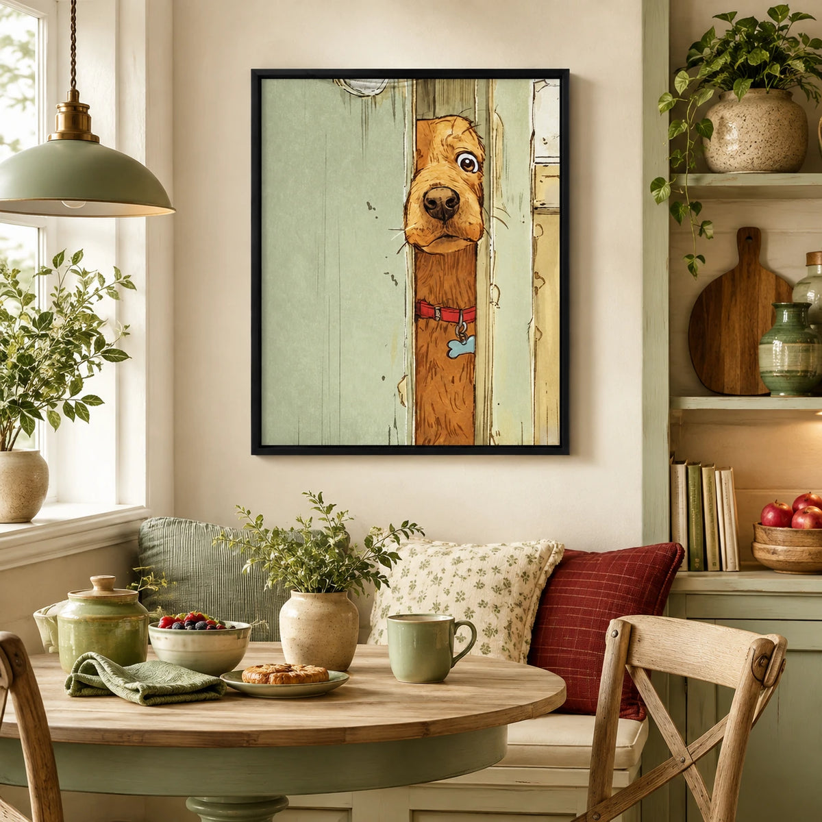 Peeking Dog Door Vintage Canvas Wall Art