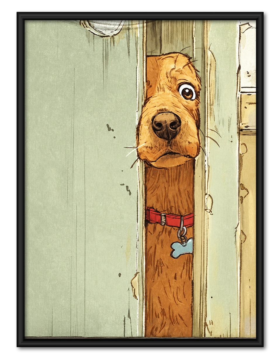 Peeking Dog Door Vintage Canvas Wall Art