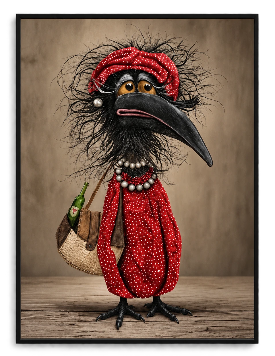 Quirky Crow Red Outfit Funny Canvas Art
