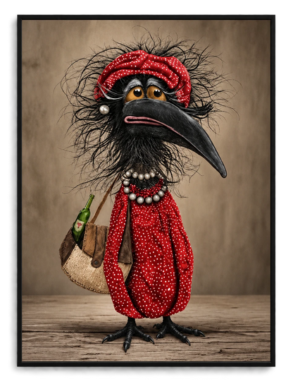 Quirky Crow Red Outfit Funny Canvas Art