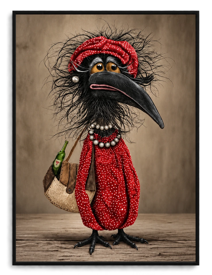 Quirky Crow Red Outfit Funny Canvas Art
