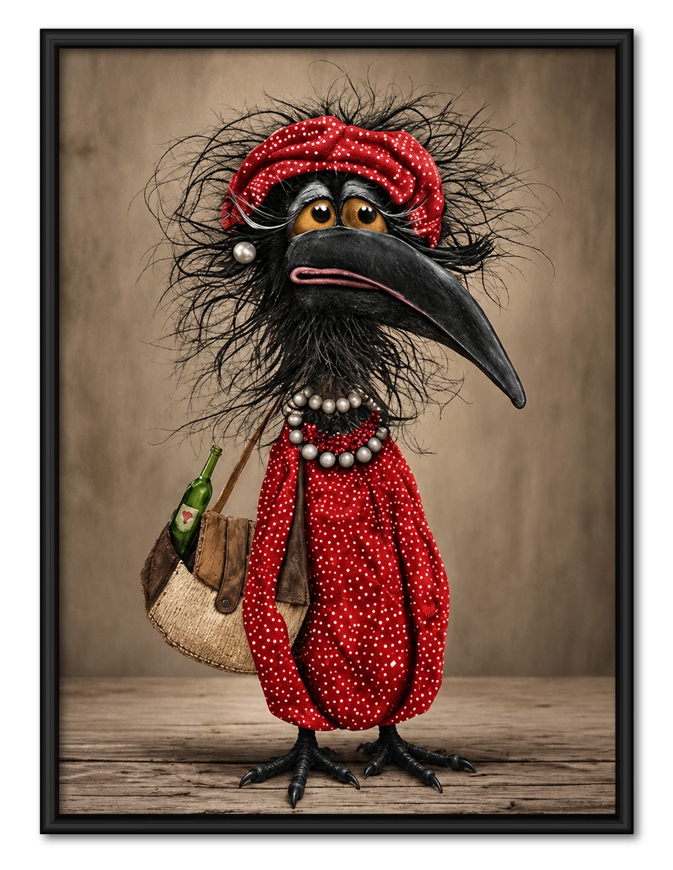 Quirky Crow Red Outfit Funny Canvas Art