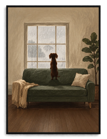 Rainy Day Dog Window Oil Painting Canvas Art