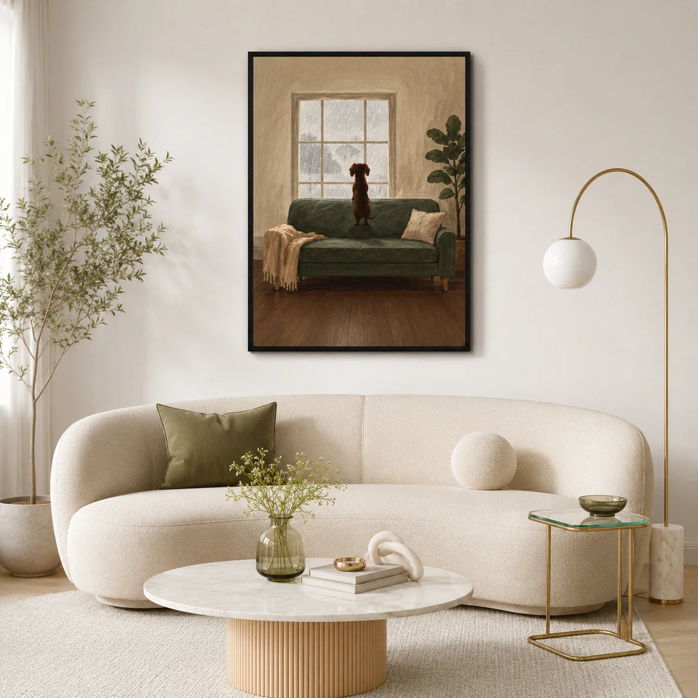 Rainy Day Dog Window Oil Painting Canvas Art