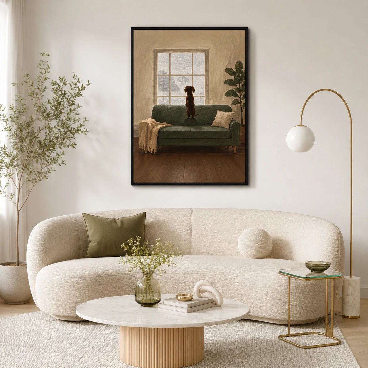 Rainy Day Dog Window Oil Painting Canvas Art