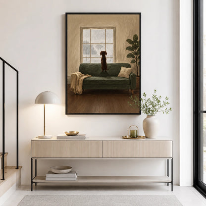 Rainy Day Dog Window Oil Painting Canvas Art