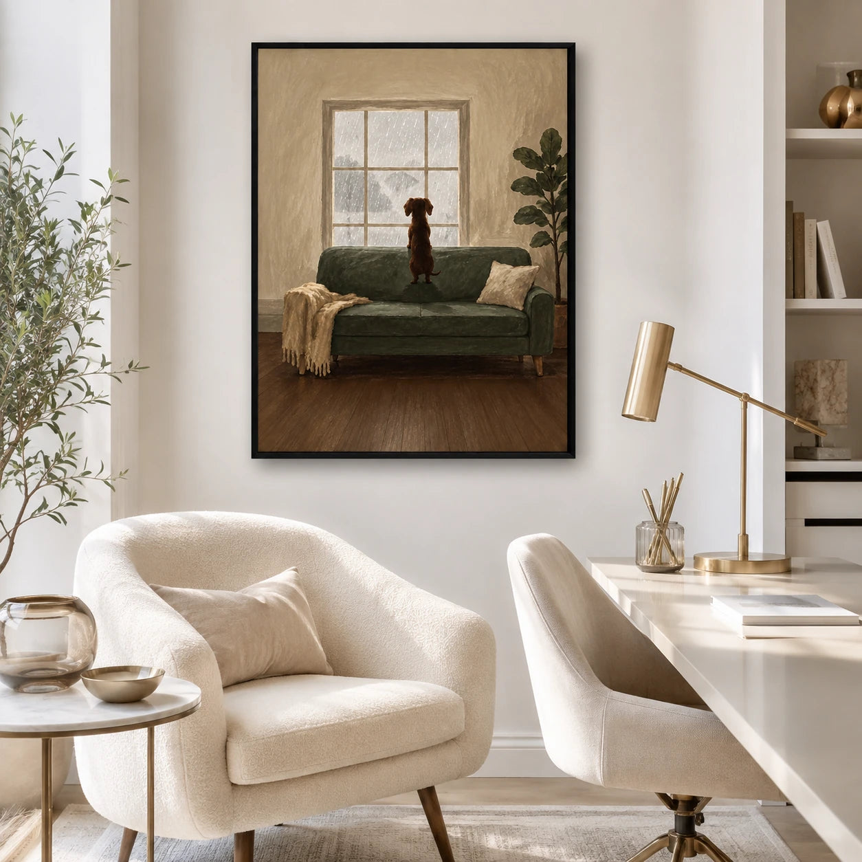 Rainy Day Dog Window Oil Painting Canvas Art