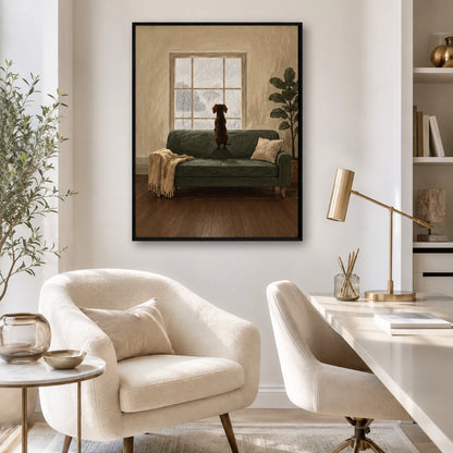 Rainy Day Dog Window Oil Painting Canvas Art