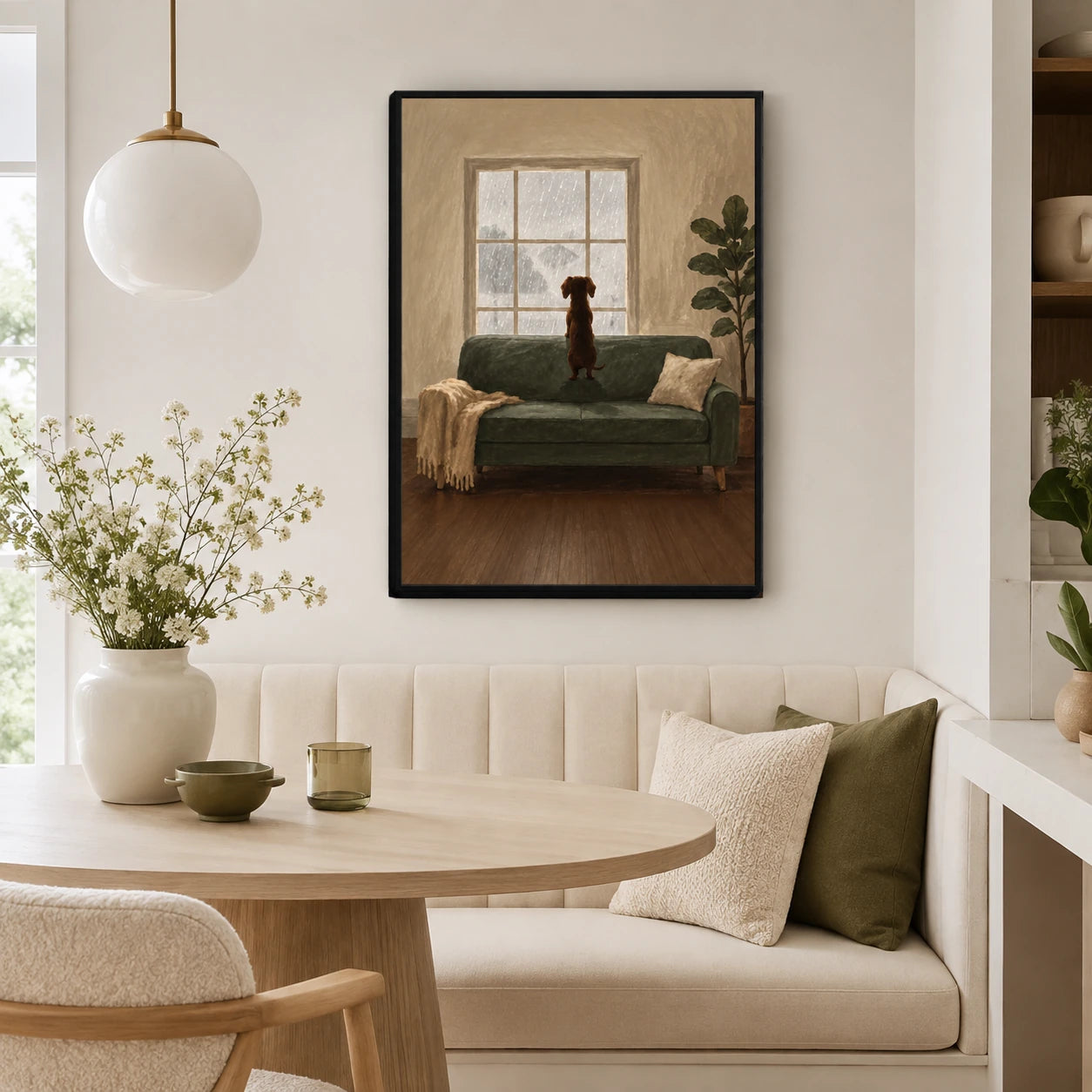 Rainy Day Dog Window Oil Painting Canvas Art