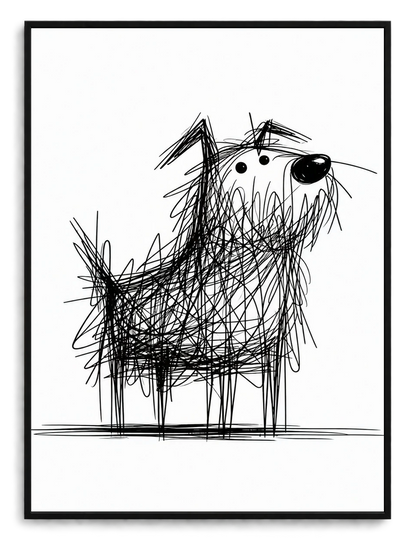 Scruffy Dog Sketch Wall Art - Quirky Line Drawing Print