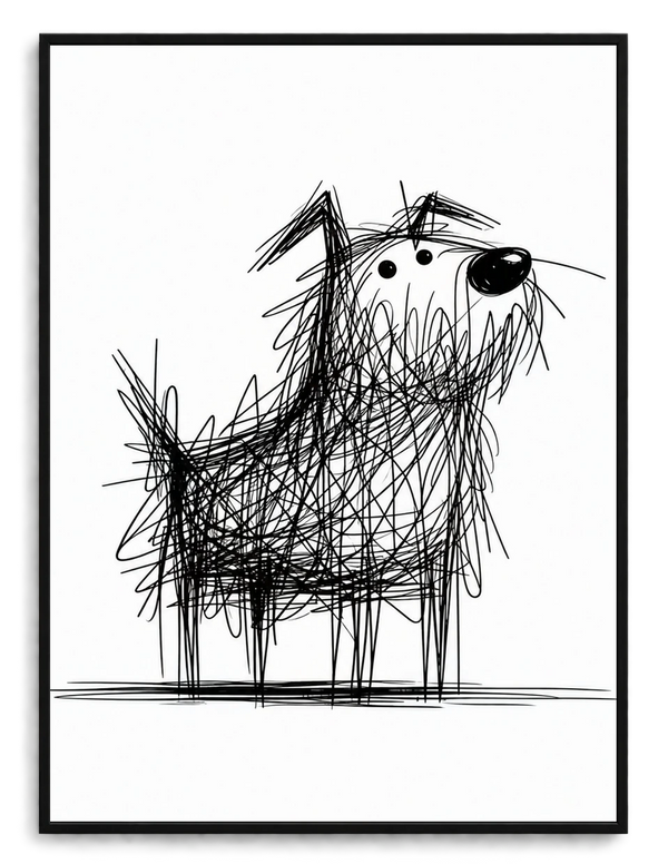 Scruffy Dog Sketch Wall Art - Quirky Line Drawing Print