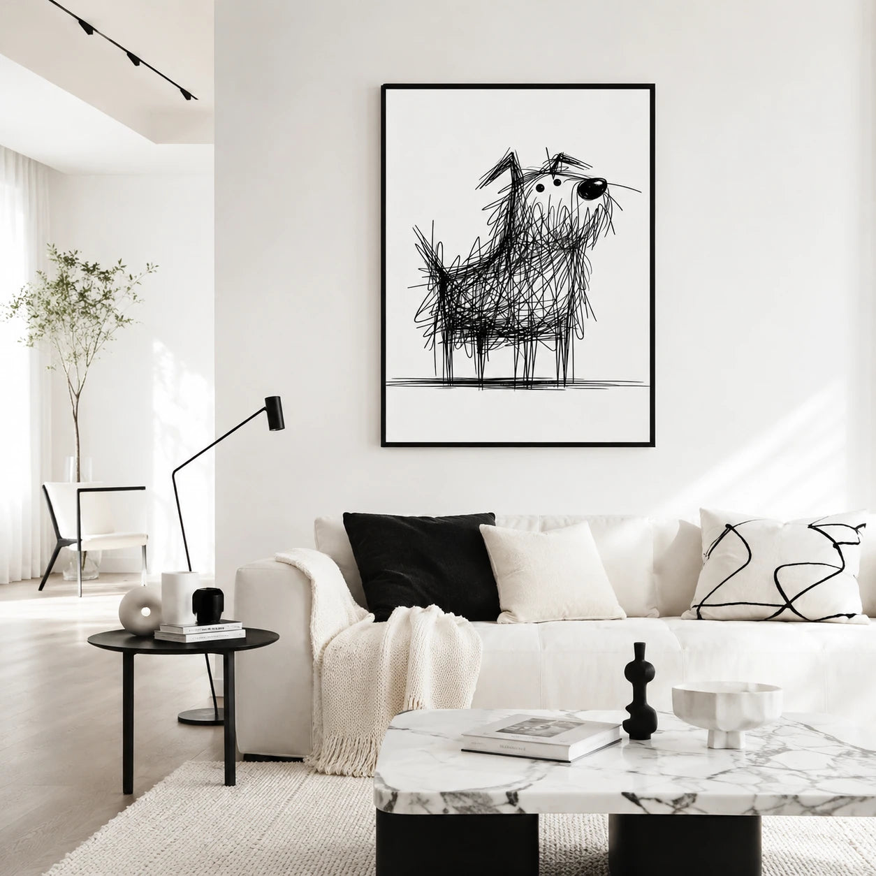 Scruffy Dog Sketch Wall Art - Quirky Line Drawing Print