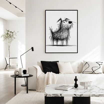 Scruffy Dog Sketch Wall Art - Quirky Line Drawing Print
