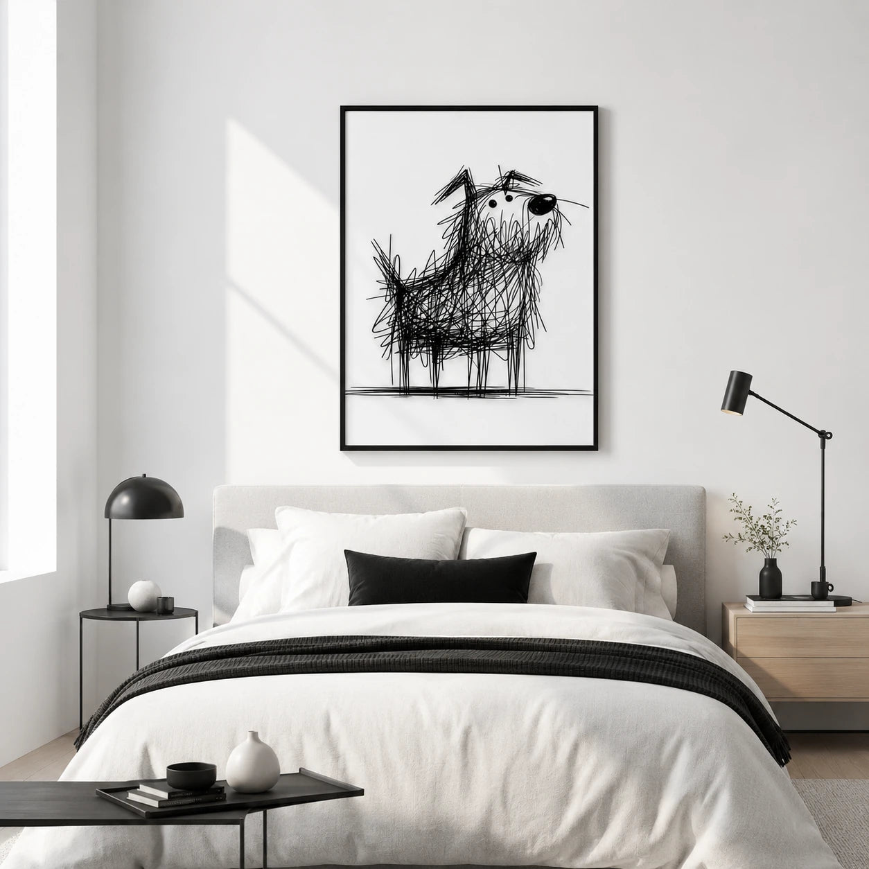 Scruffy Dog Sketch Wall Art - Quirky Line Drawing Print