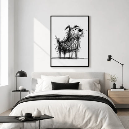 Scruffy Dog Sketch Wall Art - Quirky Line Drawing Print