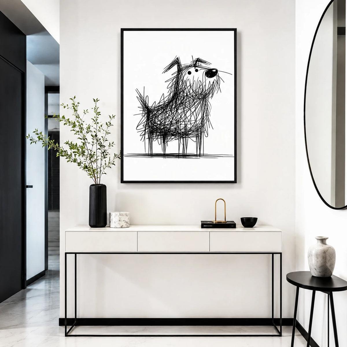 Scruffy Dog Sketch Wall Art - Quirky Line Drawing Print