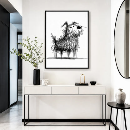 Scruffy Dog Sketch Wall Art - Quirky Line Drawing Print