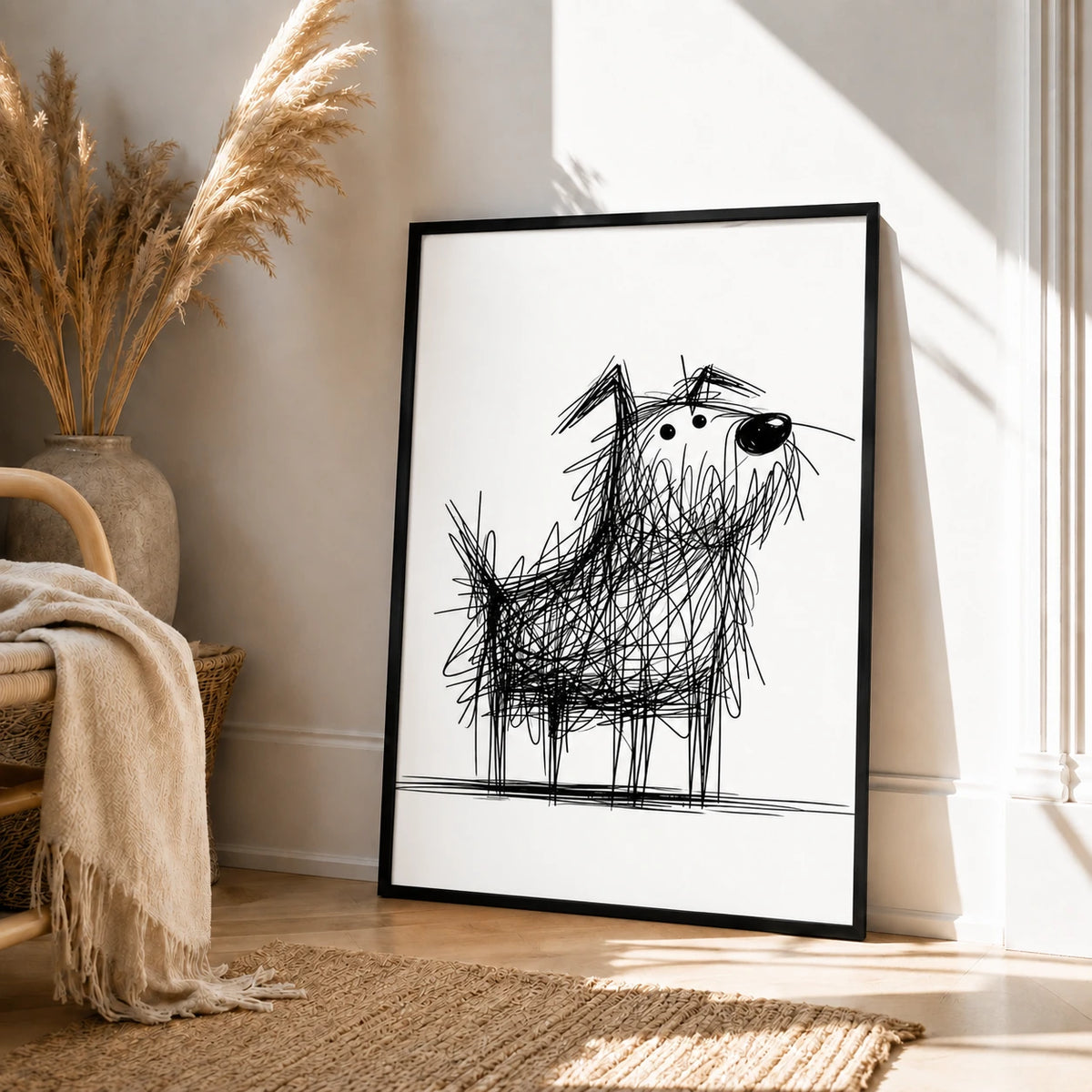 Scruffy Dog Sketch Wall Art - Quirky Line Drawing Print