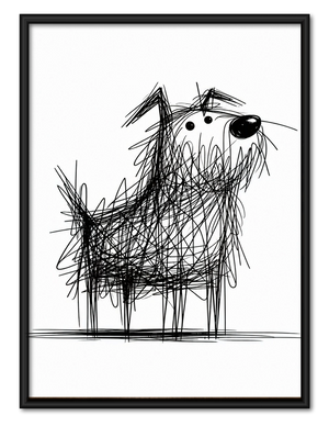 Scruffy Dog Sketch Wall Art - Quirky Line Drawing Print