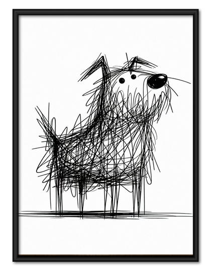 Scruffy Dog Sketch Wall Art - Quirky Line Drawing Print