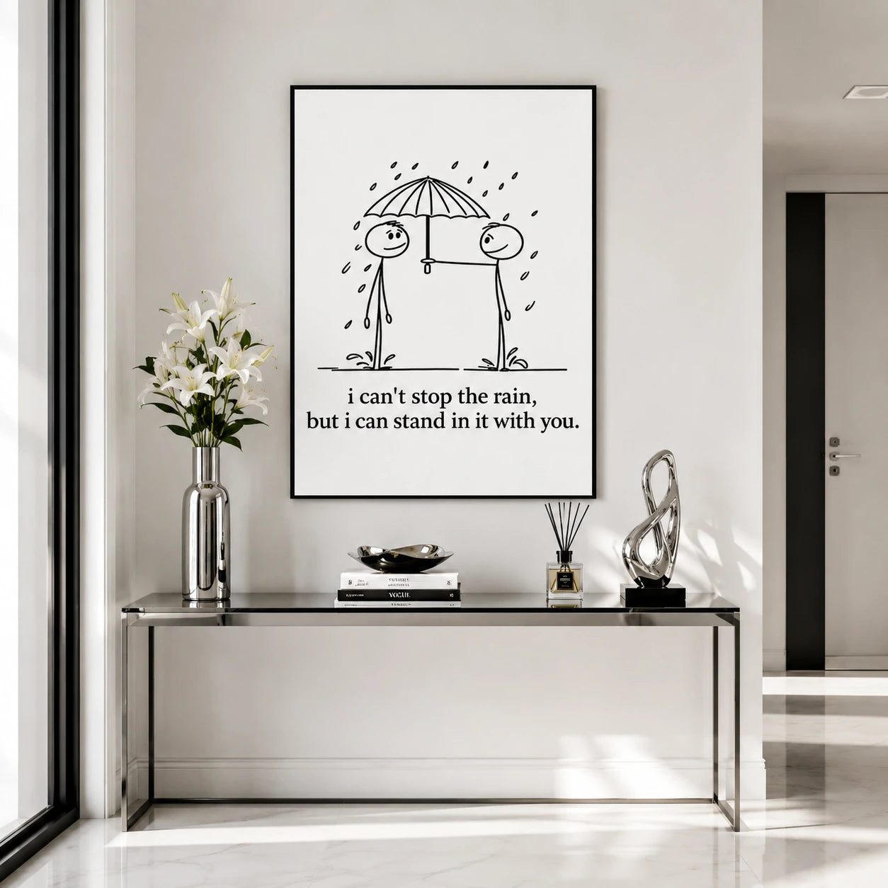 Stick Figure Rain Love Quote Canvas Print