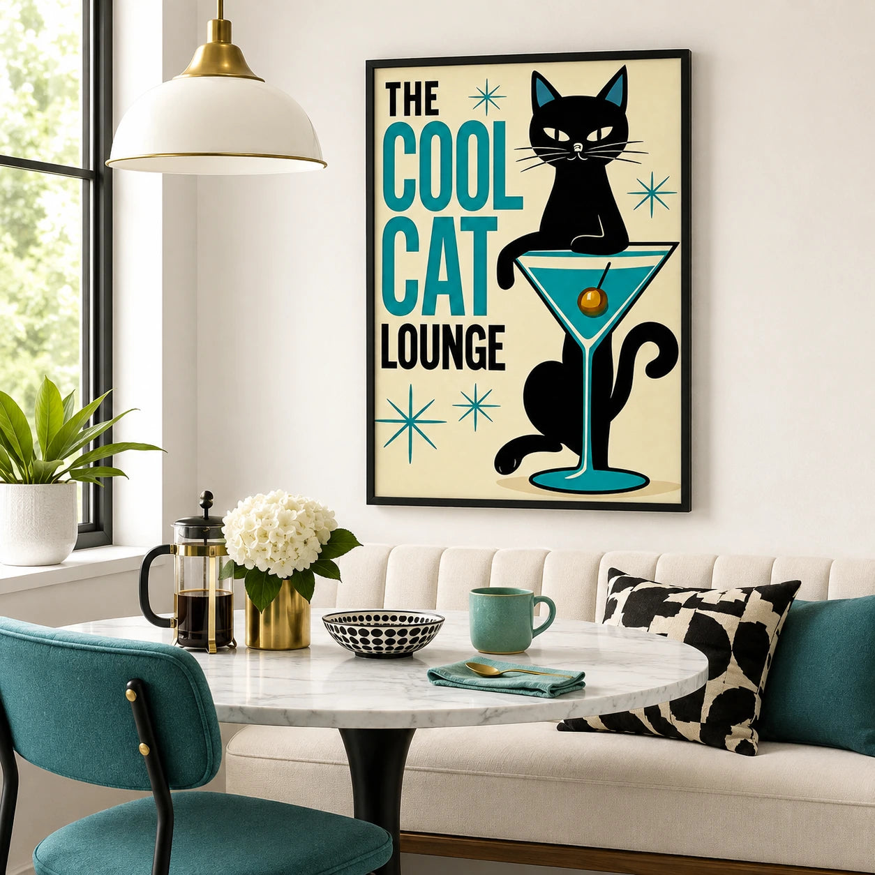The Cool Cat Lounge – Retro Cat Wall Art on Natural Wood Canvas