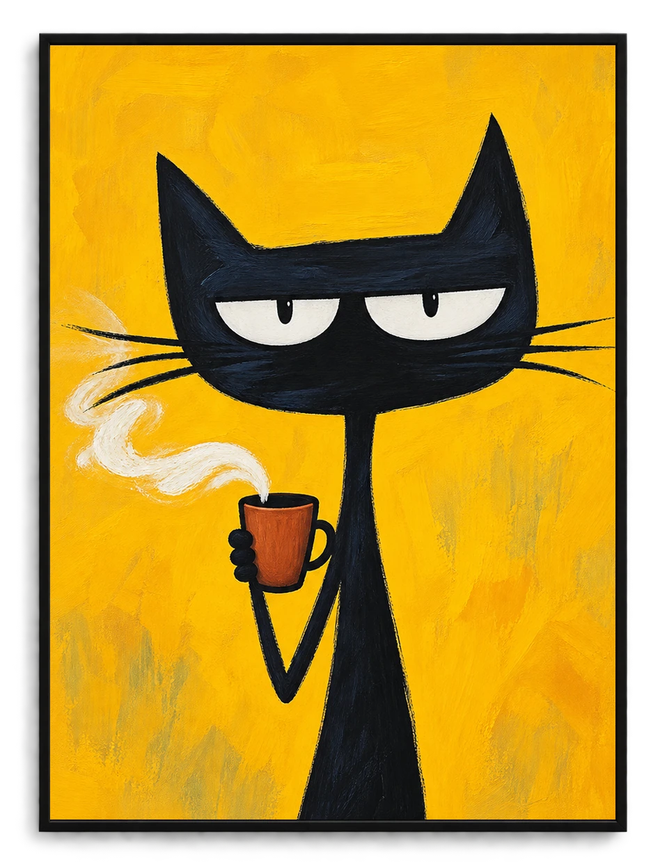 The Cool Coffee Smoke Black Cat – Retro Edgy Wall Art on Natural Wood Canvas