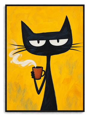 The Cool Coffee Smoke Black Cat – Retro Edgy Wall Art on Natural Wood Canvas